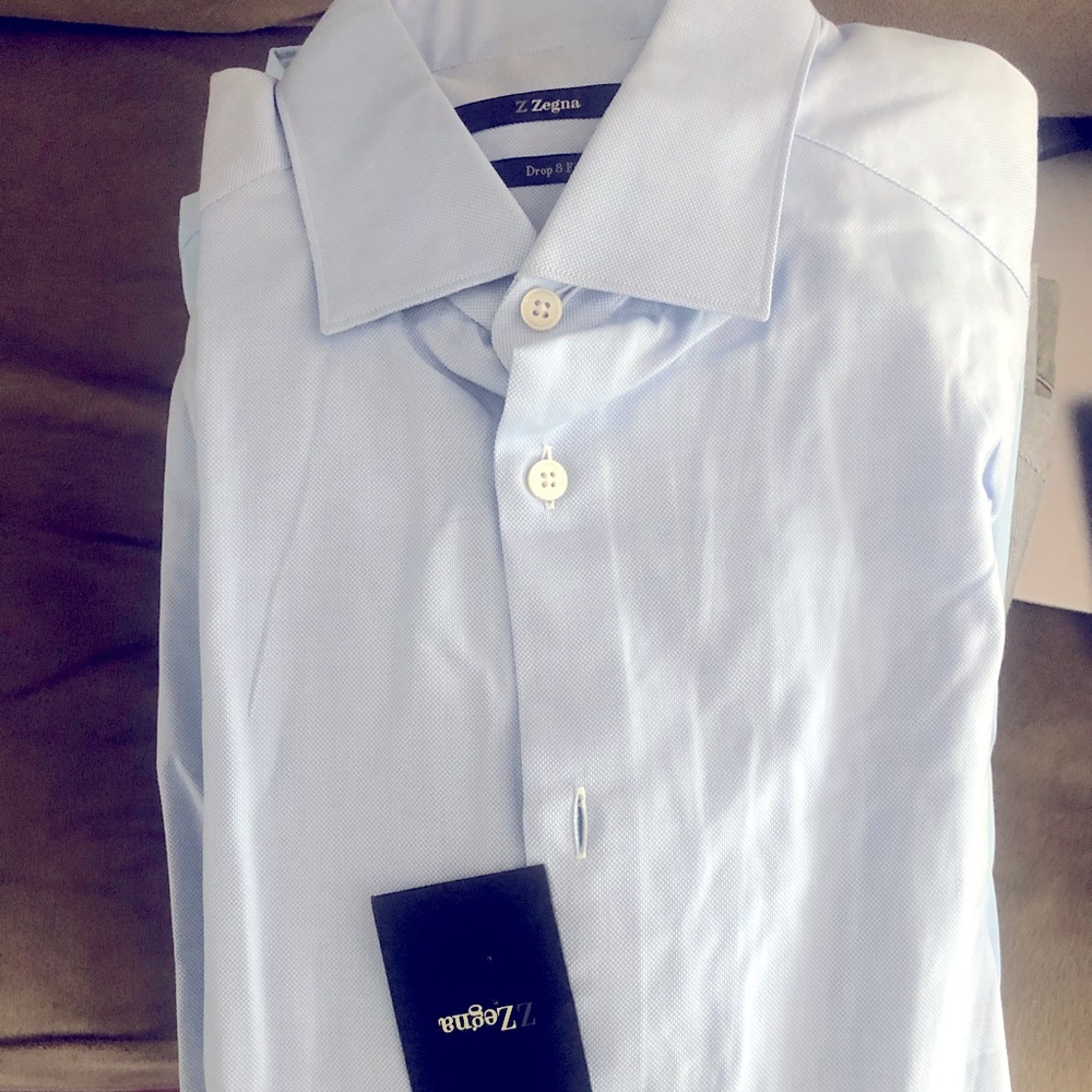 Z Zegna NWT Dress Shirt. Size 39 Drop 8. Blue.
